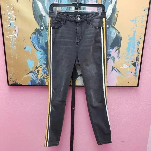 Cello Black/Gray Jeans w/Yellow and White Stripe - Picture 2 of 6